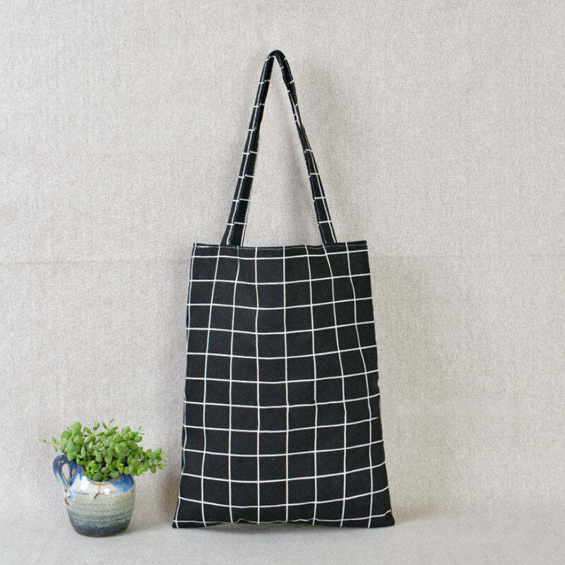 Shopper Bag Plaid Linen Cotton Canvas