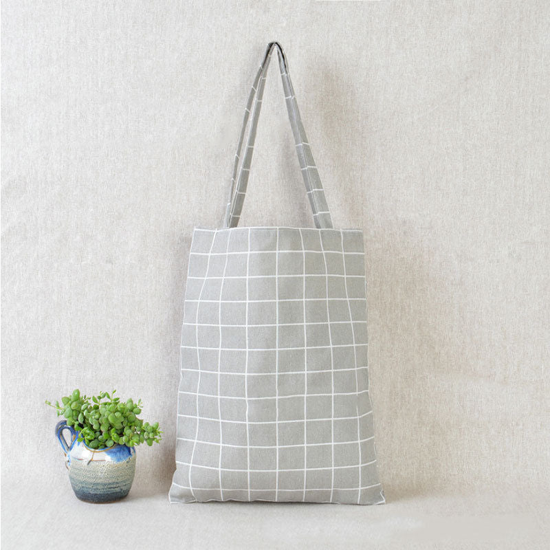 Shopper Bag Plaid Linen Cotton Canvas