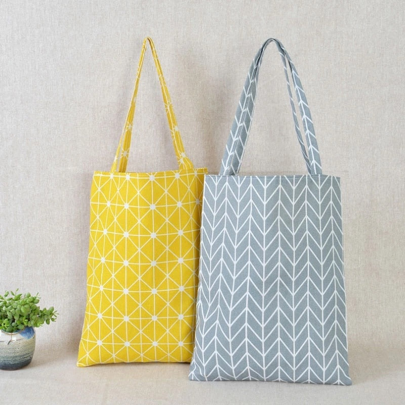 Shopper Bag Plaid Linen Cotton Canvas