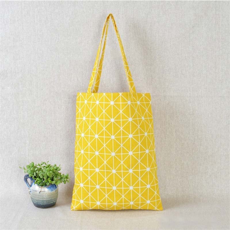 Shopper Bag Plaid Linen Cotton Canvas
