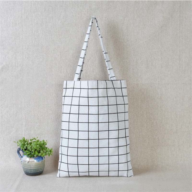 Shopper Bag Plaid Linen Cotton Canvas