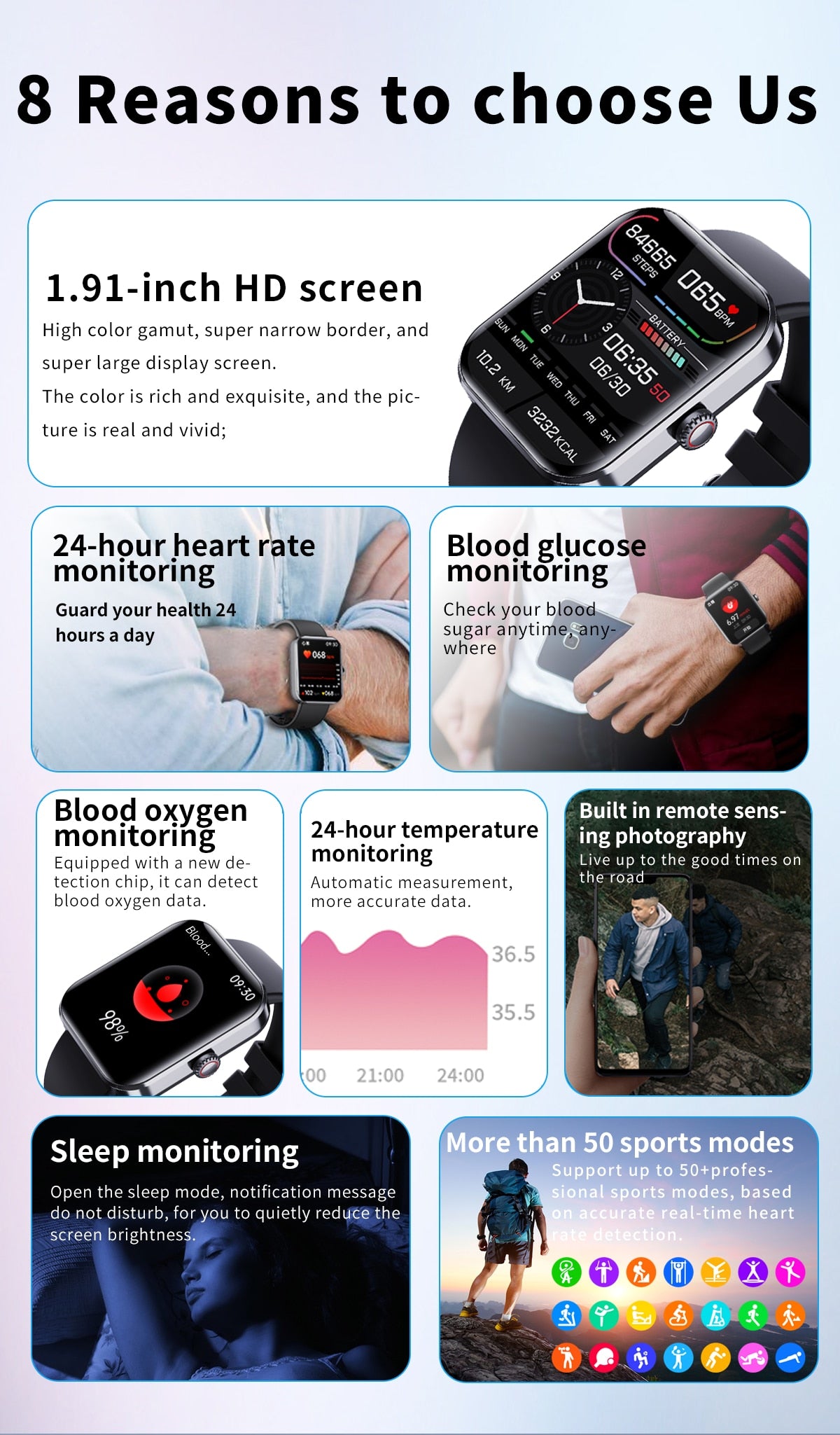 Smart Watch Blood Glucose, Body Temperature, Heart Rate