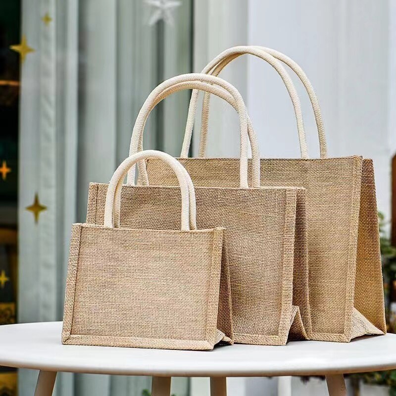 Jute Burlap Pouch Tote Shopping Bags with Handles