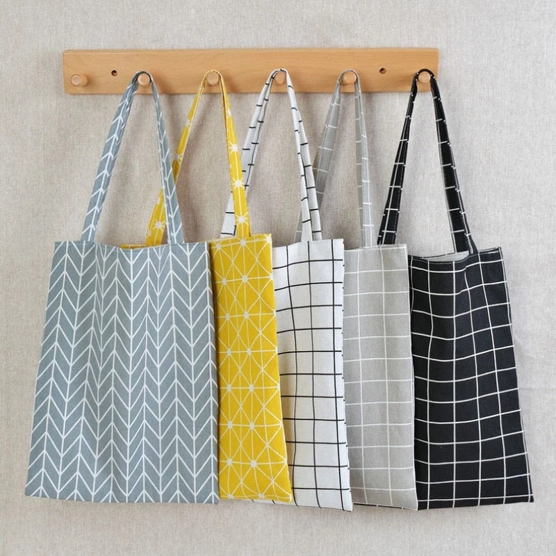 Shopper Bag Plaid Linen Cotton Canvas